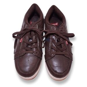 Levis Stallion Burnish Sneakers Brown Faux Leather Lace Up Boys Size 2.5 Shoes